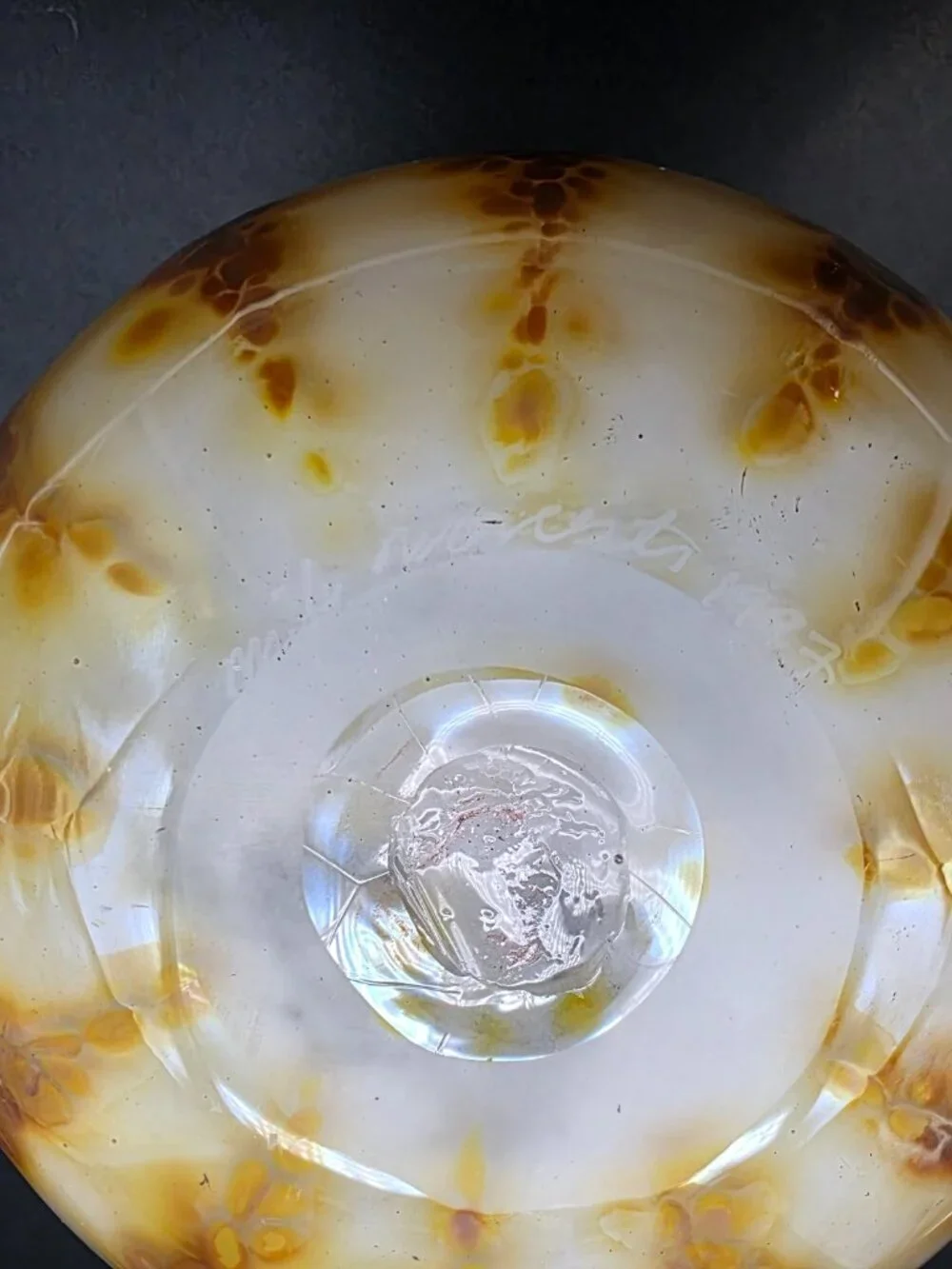 Whimsical Art Glass Vase handmade gold & cream Glass Signed Unique Asymmetrical